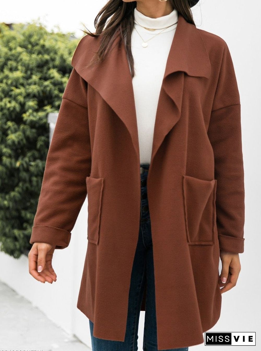Casual Solid Color Lapel Long Sleeve Coat