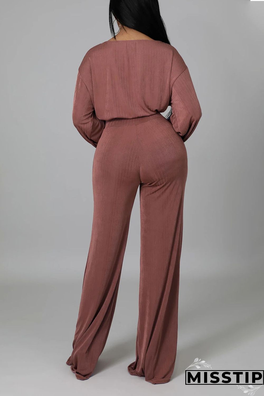 Red Bean Paste Casual Solid Patchwork O Neck Long Sleeve Two Pieces