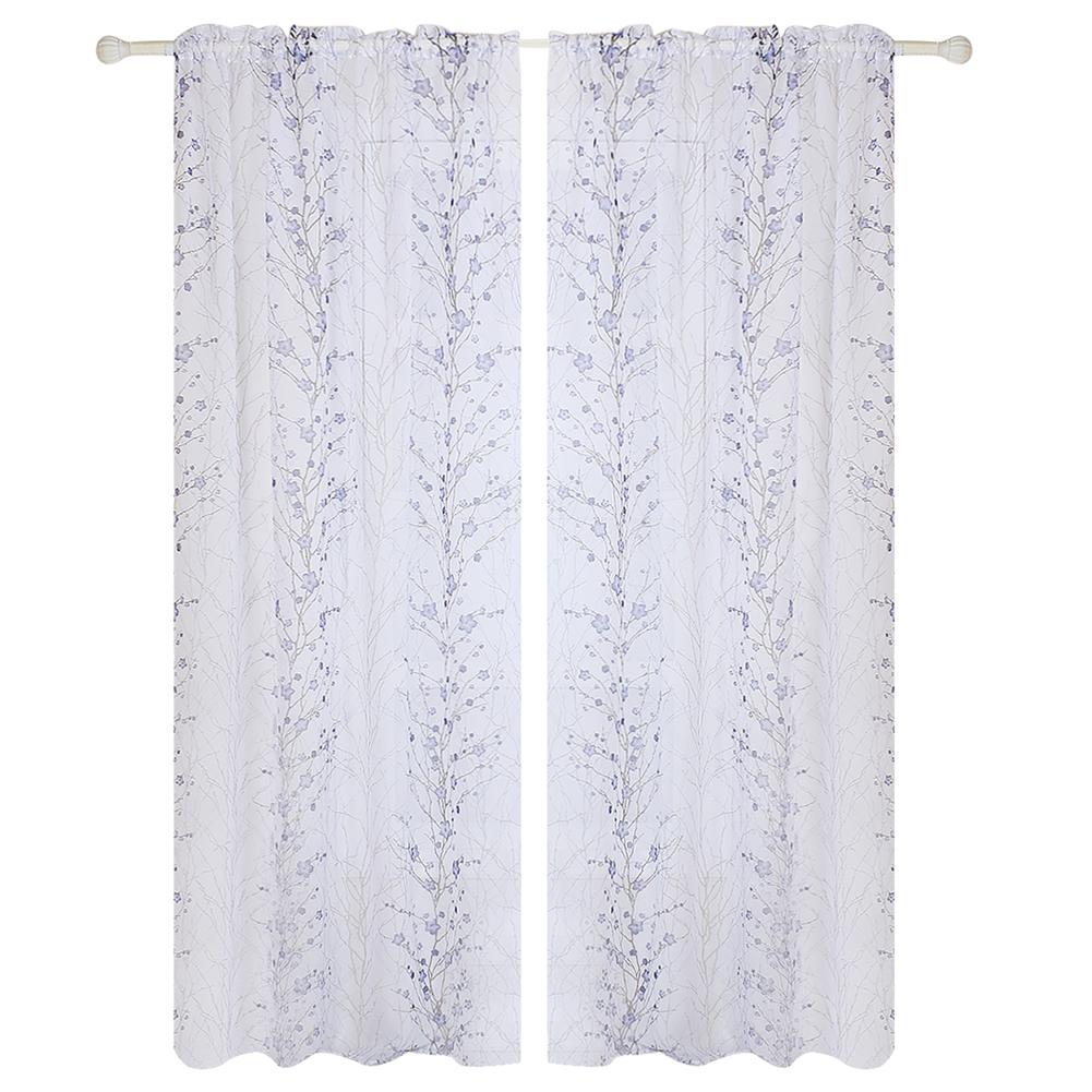 

Plum Blossom Print Bedroom Half Blackout Curtain Living Room Drapes (Blue, 501 Original