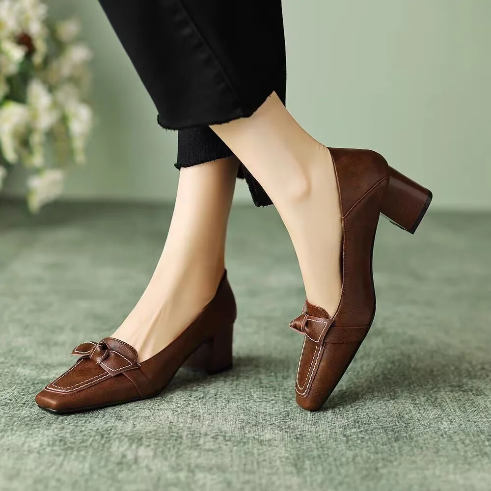 Breakj Breakj Retro High Heel Single Shoe Women 2025 Spring And Autumn New One-Legged Bow Bow Coarse Heel High Heels Women