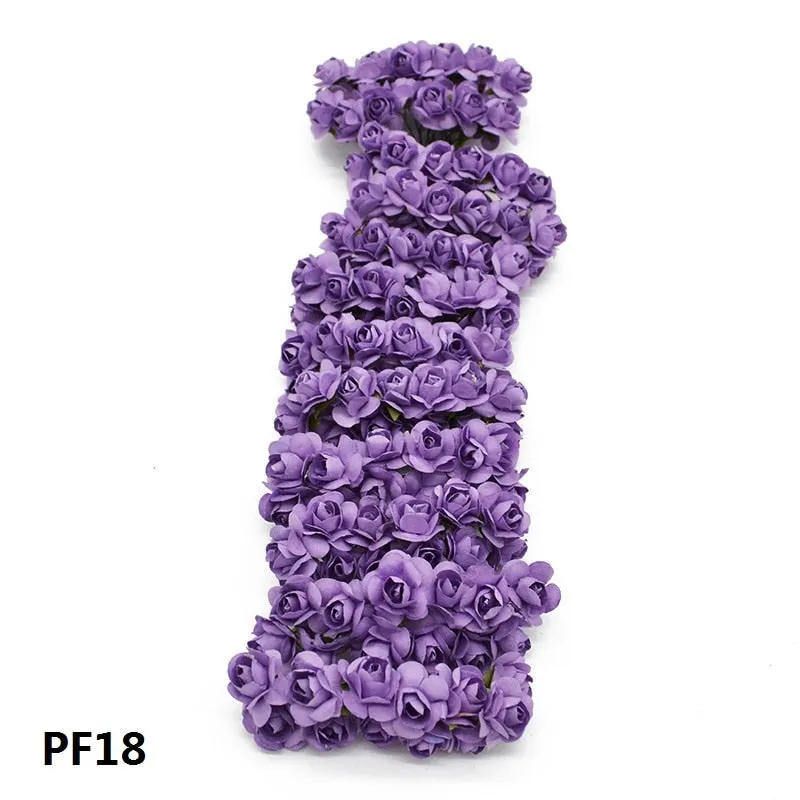 72Pcs/lot 2CM Multicolor Paper Artificial Flowers Mini Rose Flower Head Wedding Bouquet Scrapbooking Party Home Decoration