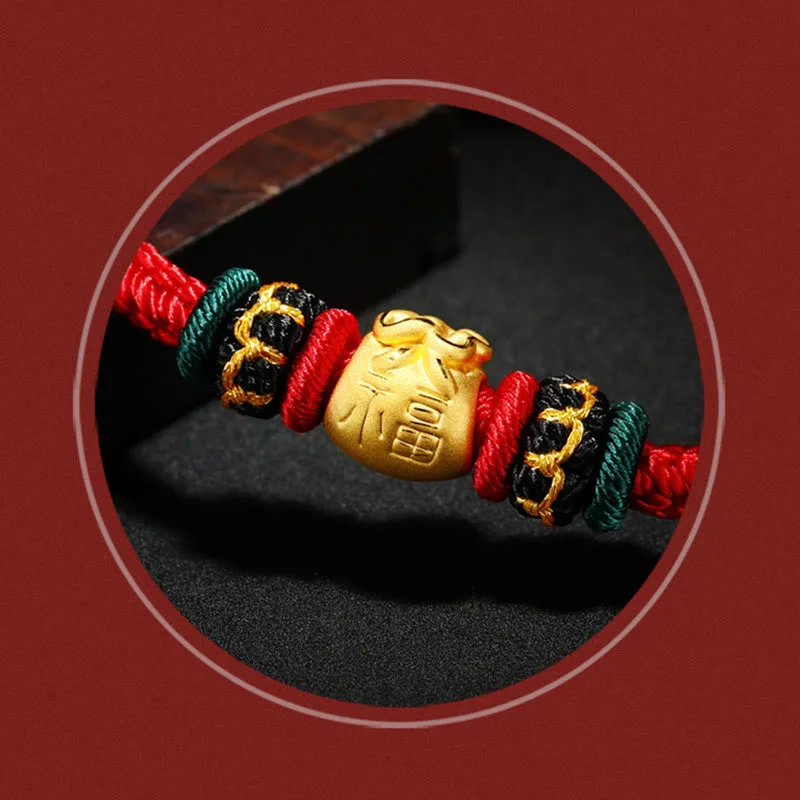 999 Gold Lucky Money Bag Fu Character Protection Handmade Eight Thread Peace Knot Bracelet