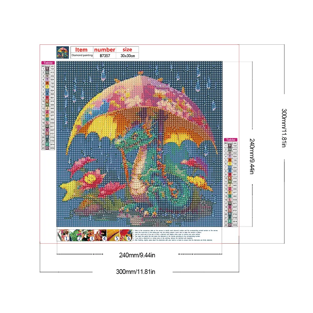 Diamond Painting - Full Round Drill - Umbrella Dragon(Canvas|30*30cm)
