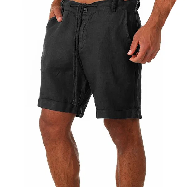Men's Casual Solid Color Cotton Linen Shorts-inspireuse