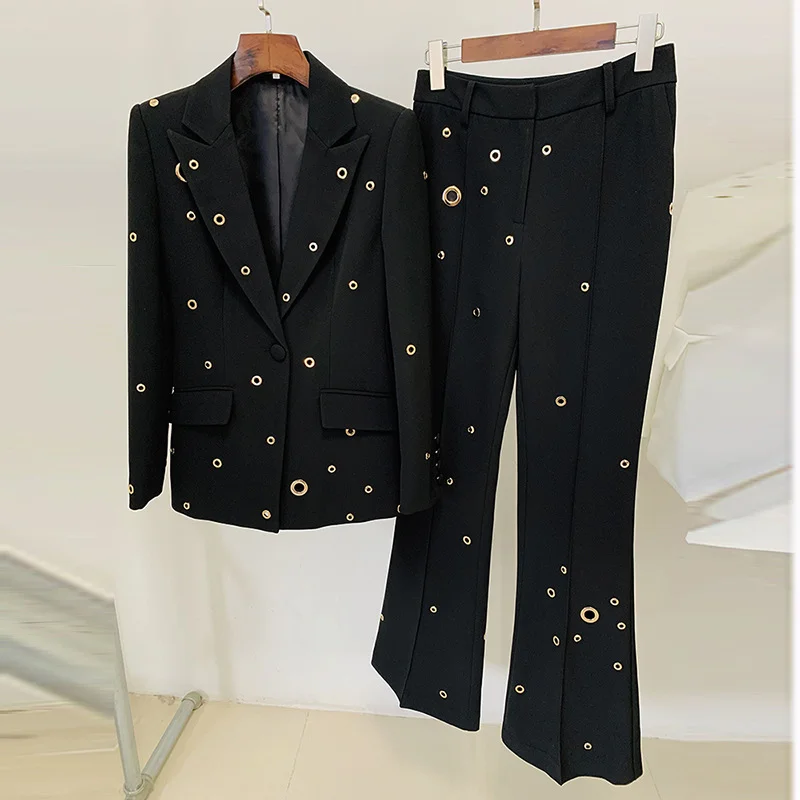 Nigikala Nigikala Star Fashion New Heavy Industry Metal Hole A Buckle Blazer Trouser Suit Two