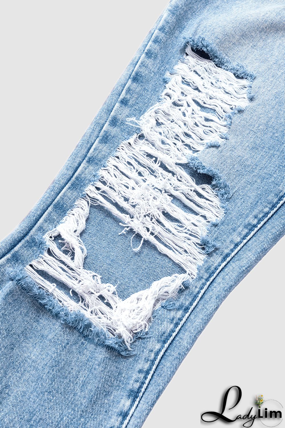 Ripped Low Waist Slant Pocket Straight Leg Jeans