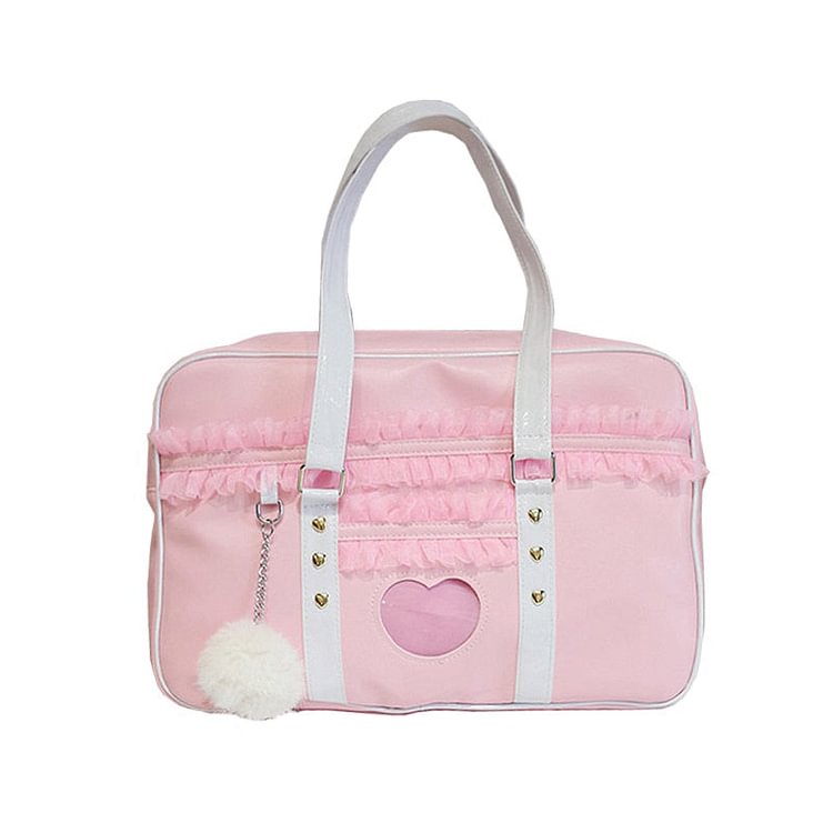 Frilly Love Heart Pink Travel Bag - Gotamochi Kawaii Shop, Kawaii Clothes