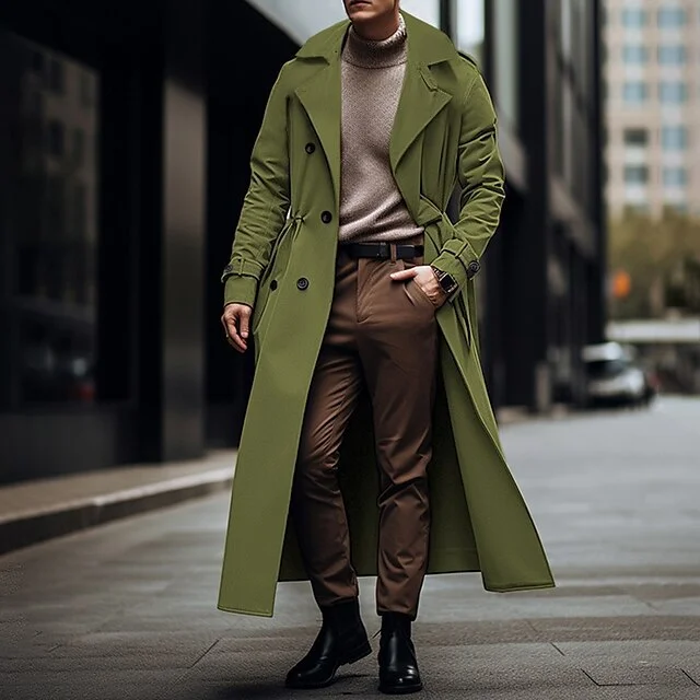 Men'S Solid Color Large Lapel Double Breasted Trench Coat