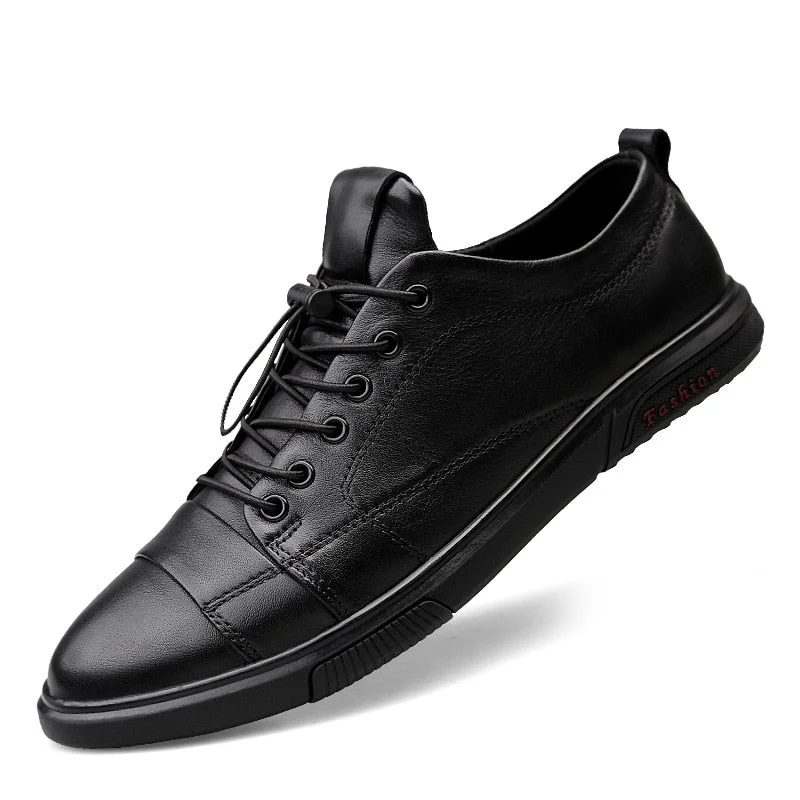 Classic White Sneakers Men Casual Leather Shoes Male Lace-Up Genuine Leather Flats Fashion Korean Simple Footwear Size 47