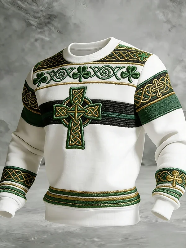 Men's Celtic Crucifix Clover Art Print Casual Sweatshirt