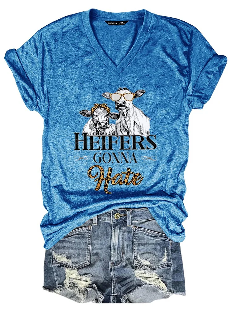 Bestdealfriday Heifers Gonna Hate Short Sleeve Letter Cotton Blend Woman Tee
