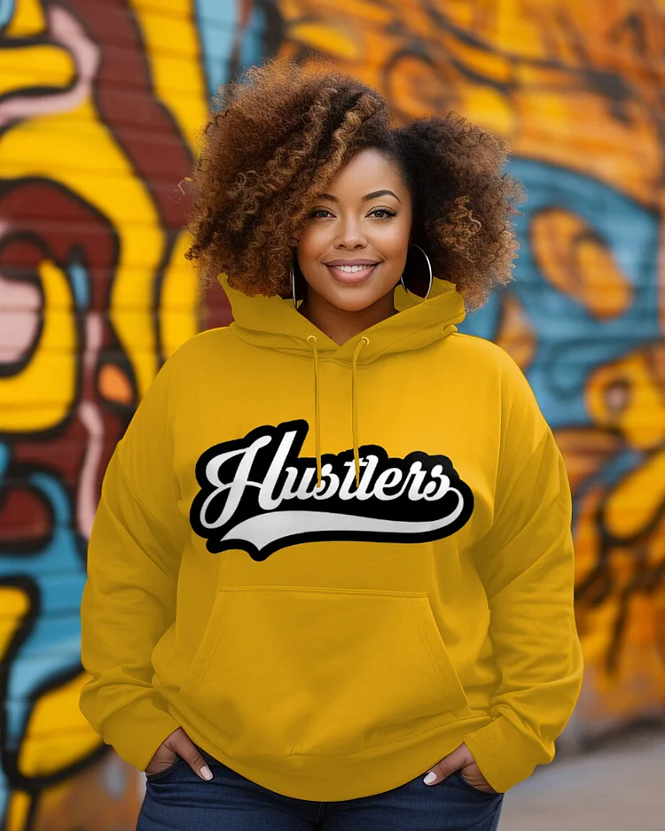 White "Hustlers" Print Long-sleeved Hoodie