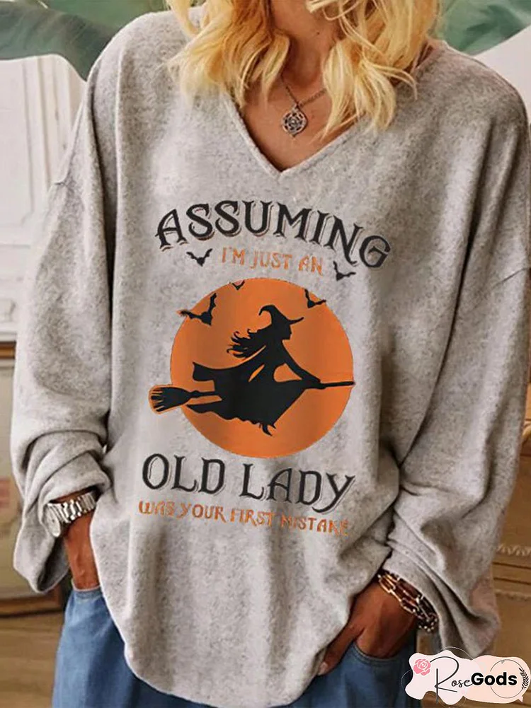 Casual Cartoon Autumn V Neck Daily Long Sleeve H-Line Medium Elasticity Regular Size Tops For Women