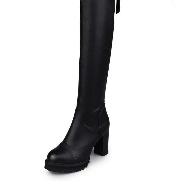 Wongn Wongn And Winter New Classic Versatile Elastic Boots Fashion Round Head Waterproof Platform Thick Heel Over The Knee Boots Women's Boots