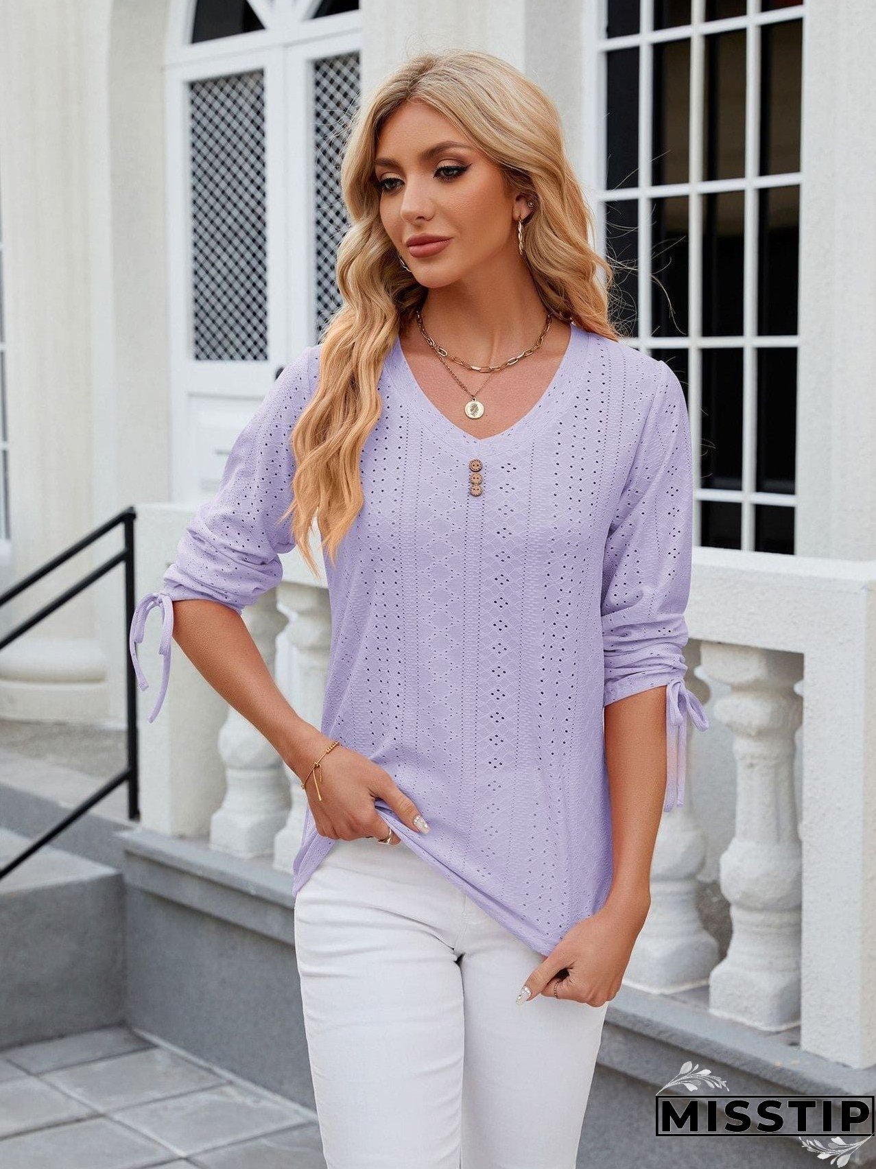 Short Sleeve Mock Neck T-Shirt with Side Slits