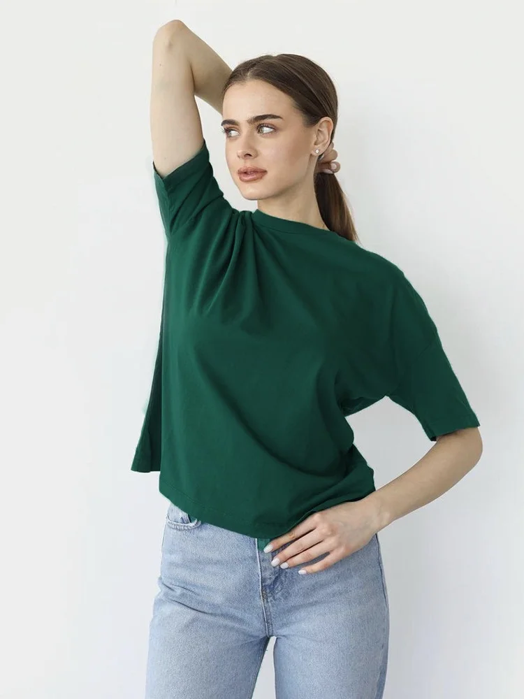 Athvotar Athvotar Hot Summer T-Shirt Women's Pure Cotton 16-Color Basic Loose Top Ins Soft T-Shirt
