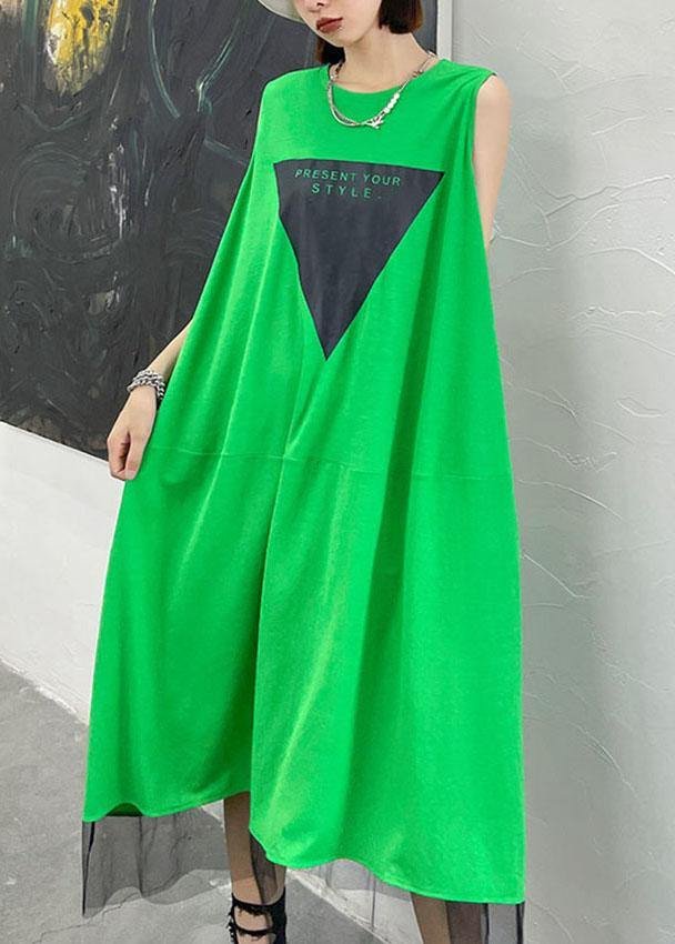 Casual Green Patchwork Tulle Sleeveless Summer Dress