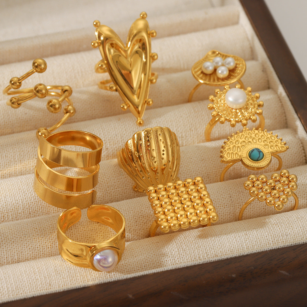 Shell Love Stainless Steel Ring Female Pearl Open Ring Titanium Steel Ring