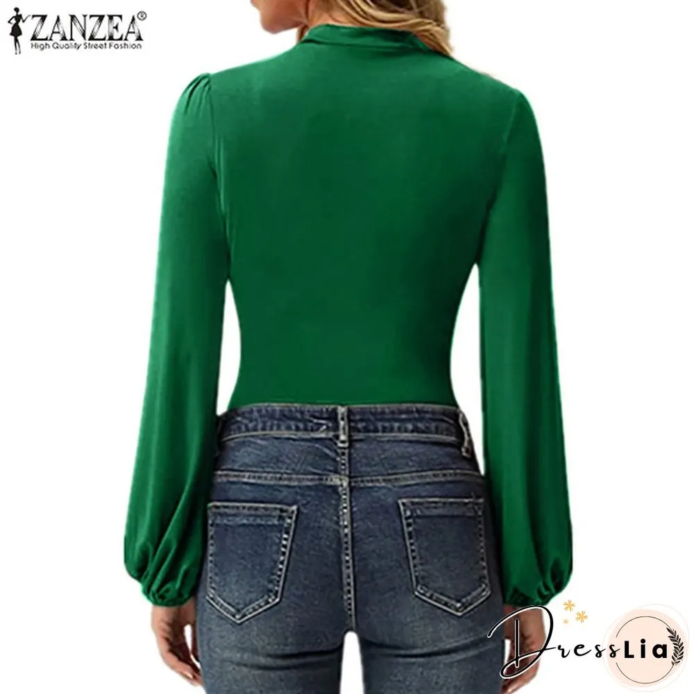 Blouses For Women Fashion Casual Long Sleeve neck fitted ruched elegant blouse