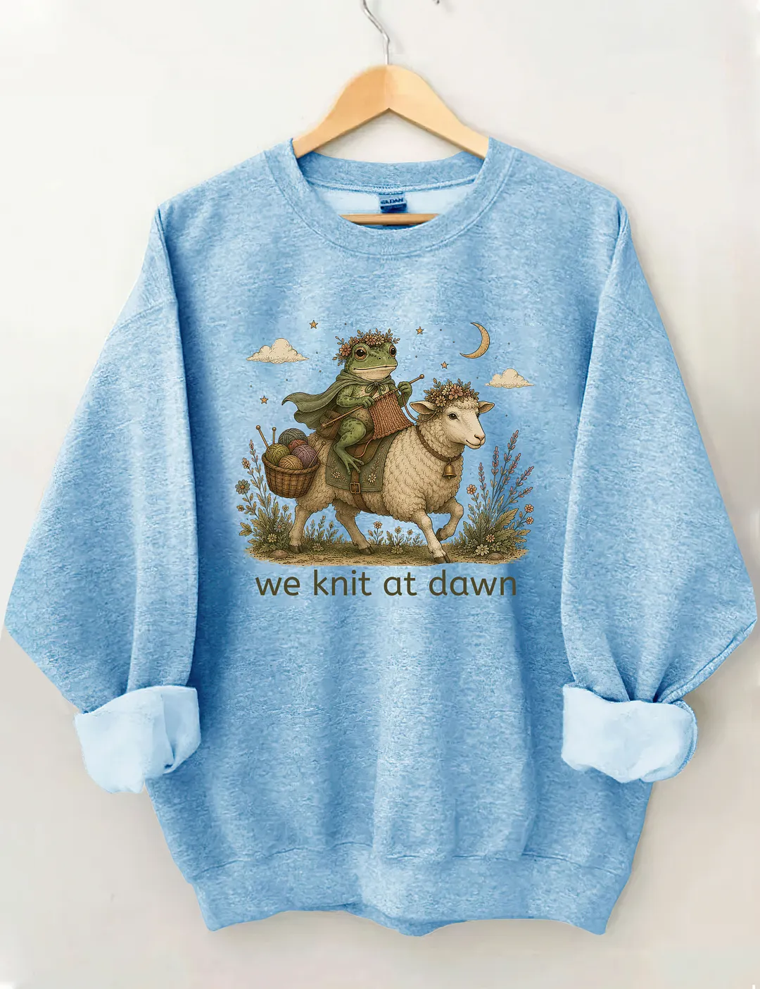 We Knit At Dawn Knitter Frog And Sheep Sweatshirt