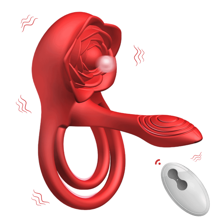  Vibrating Penis Ring For Couples Remote Control Dual-motor with Rose Clitoral Stimulator