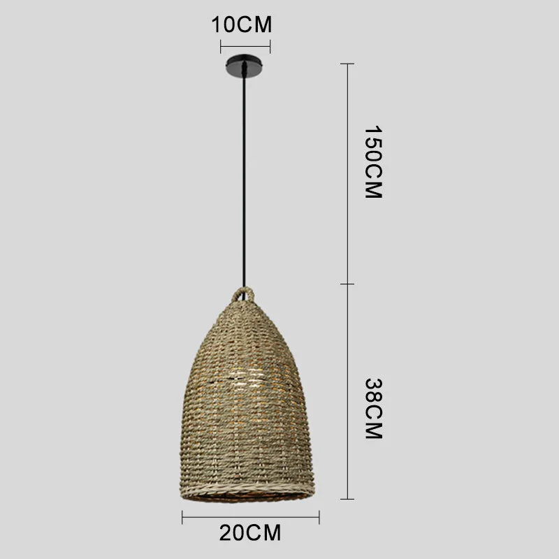 Rattan Bell Pendant Light Rustic Hanging Lampshade For Bedroom