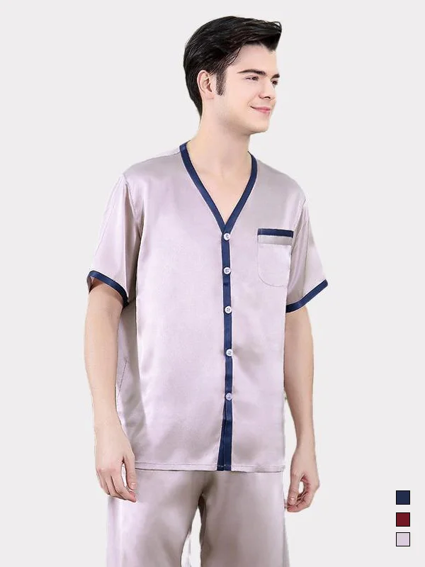Summer Men's Silk Pajamas Short Set