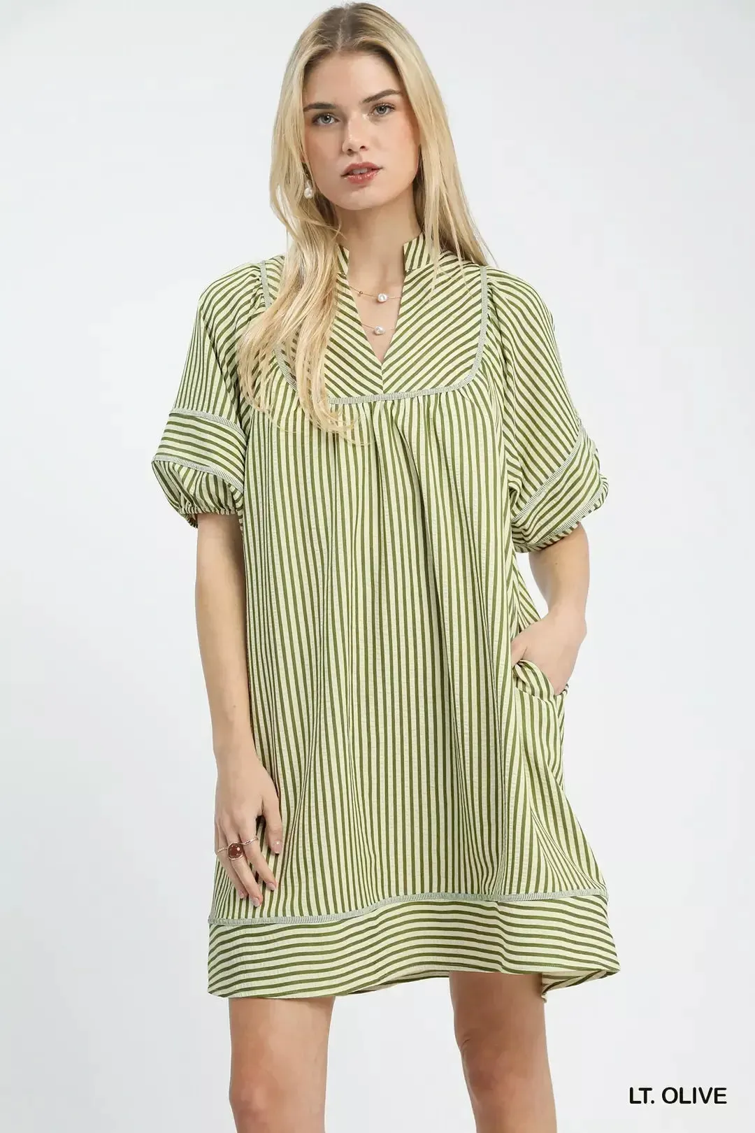 Umgee Striped Puff Sleeve Shift Dress mysite idetrend