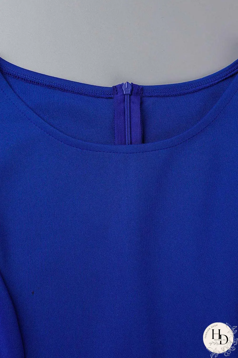 Blue Elegant Solid Patchwork Flounce O Neck Pencil Skirt Dresses(Without Belt)