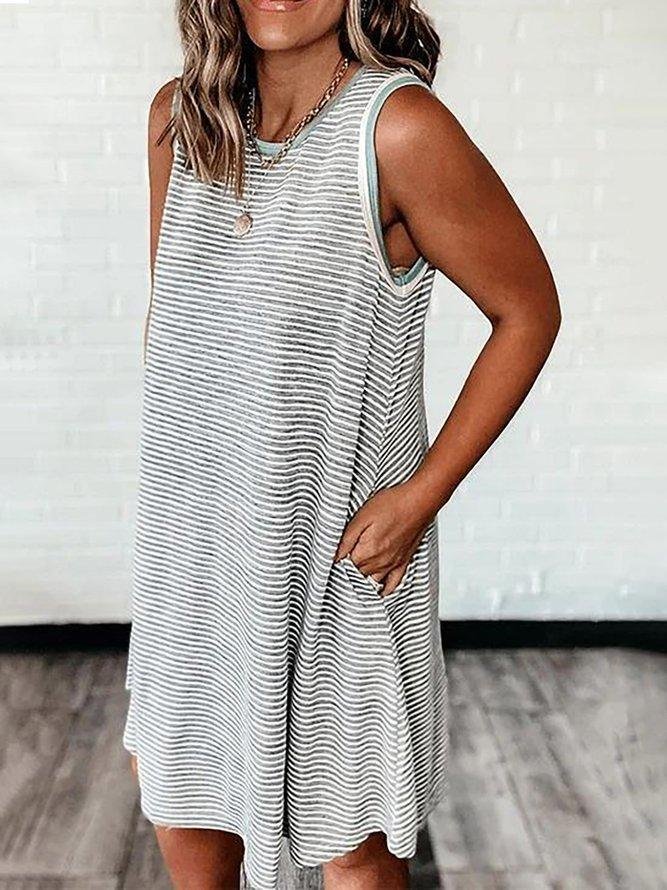 Comfy Striped Print Sleeveless Mini Dress