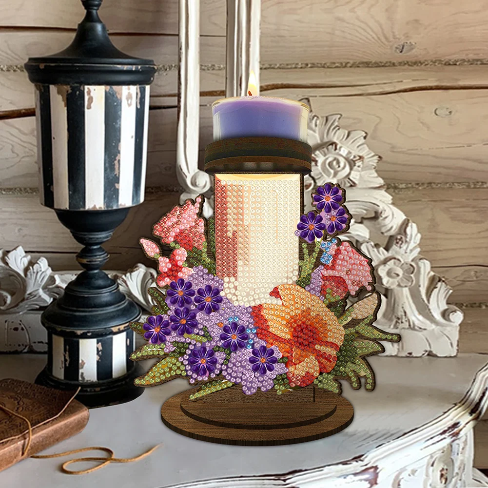 Wooden Flower Candle 5D DIY Diamond Painting Candle Holder Decor for Home Office