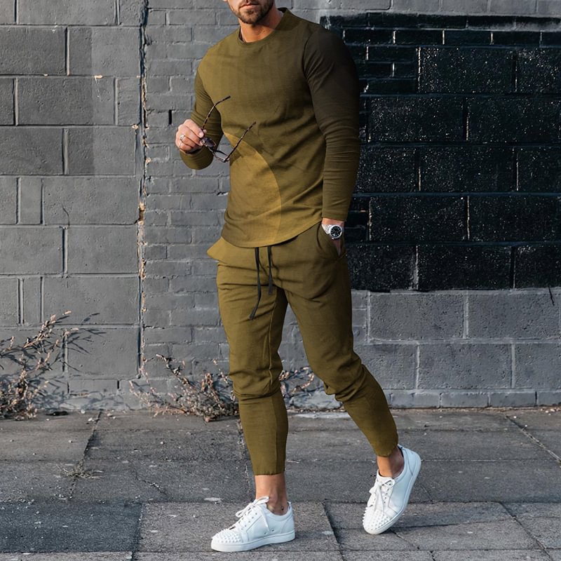 Men's Geometric Line Gradient Color Long Sleeve T-Shirt And Pants Co-Ord