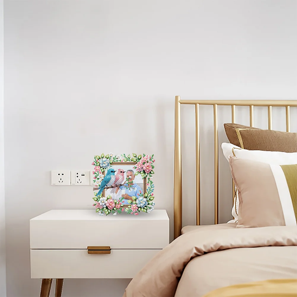 5D DIY Flower Bird Acrylic Special Shape Rhinestone Tabletop Photo Frame Kit