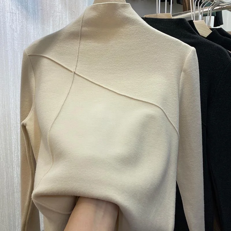 Uveng Uveng Velvet Half High Collar Bottom Shirt Women 2024 Autumn And Winter New Foreign Style Slim Warm Students Long Sleeve T Shirt Women Jacket