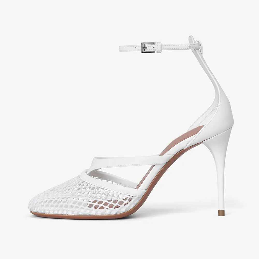 Chic White Round Toe Patchwork Ankle Strap Women's Heel Sandals