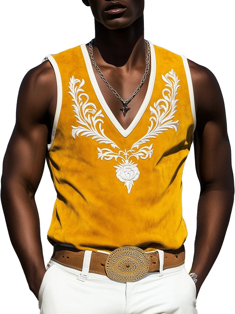 Vintage Stylish Embroidered Suede Tank Top