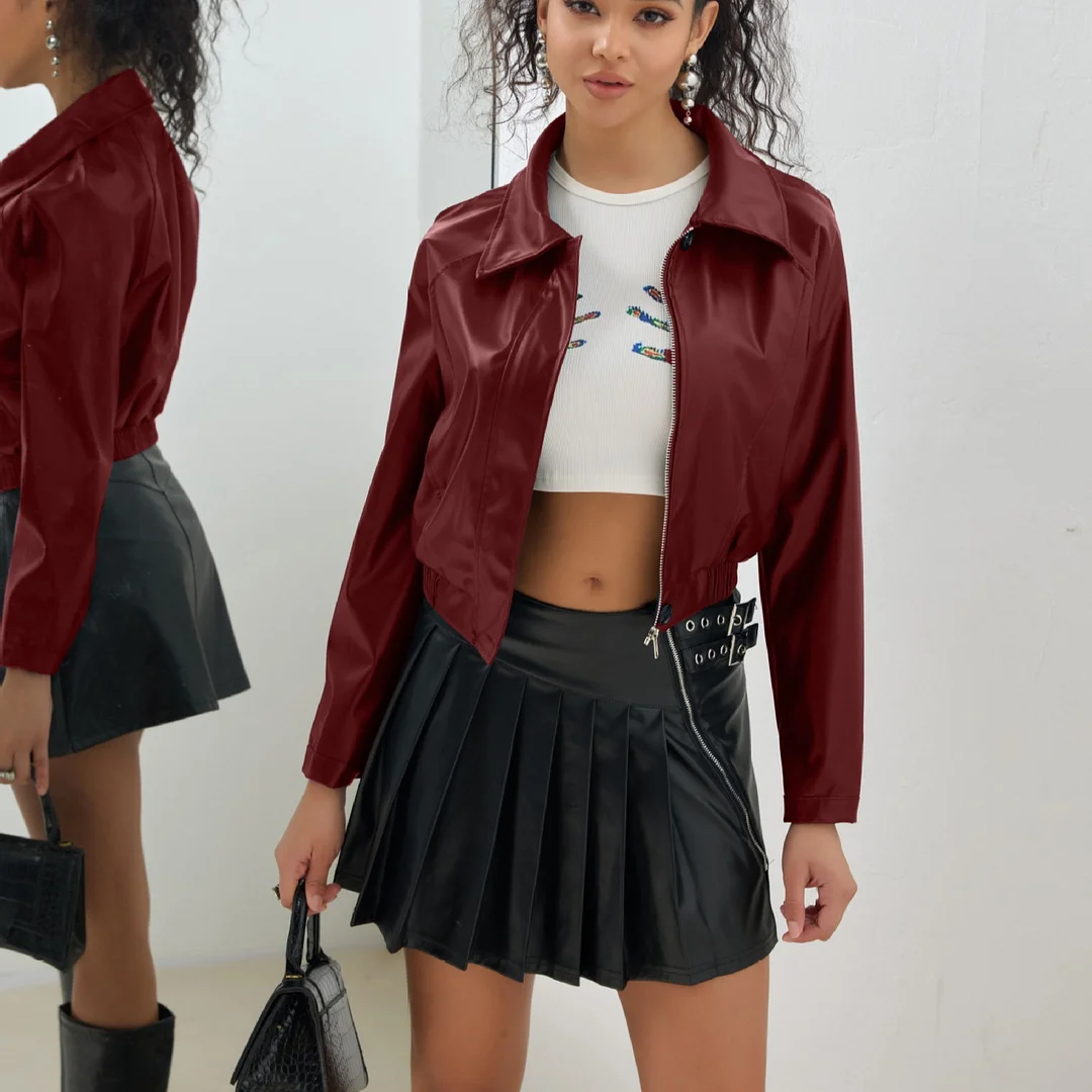 Toloer Women's 2025 New Leather Coat Short Small Coat Retro Zipper PU Casual Motorcycle Suit Leather Jacket-Outfit Ideas