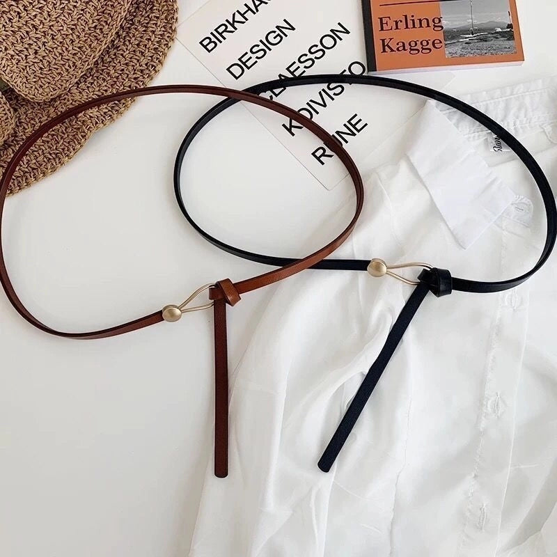 Minimalist Solid Color Pu Leather Alloy Women’s Leather Belts