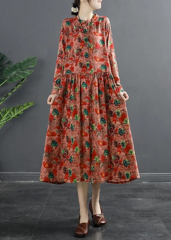 Modern Drawstring Spring Tunic Dress Wardrobes Red Print Dress