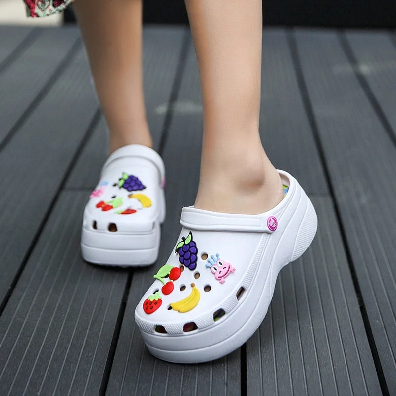 Summer Women Sandals Platform Garden Cartoon Fruit Slippers Slip on For Girl Beach Shoes Fashion Slides Outdoor Heels