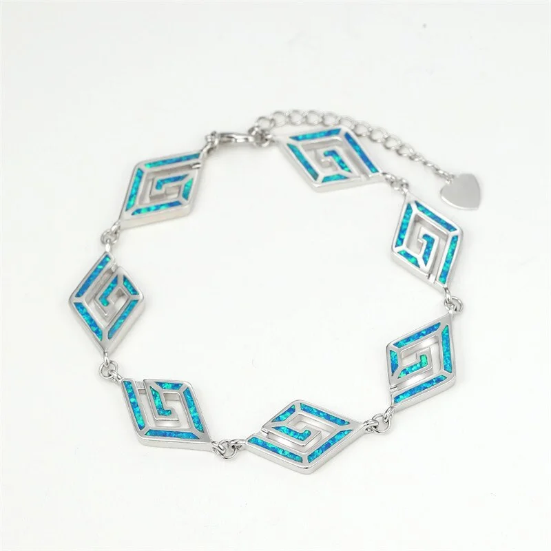 Female Blue Fire Opal Stone Bracelet Geometric Square Spiral Bracelet Classic Silver Color Wedding Bracelets For Women