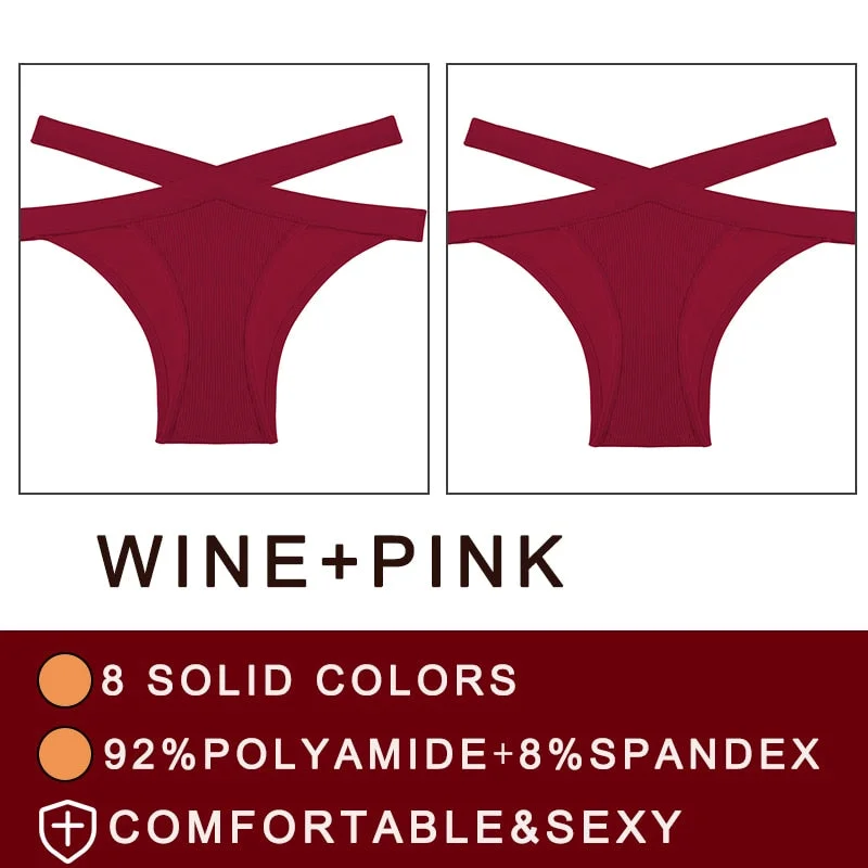 FINETOO 2PCS/Set Fashion Women's Seamless Sexy Panties Lingerie Girls Cross Strap Underwear Briefs 8 Solid Colors Woman Pantys