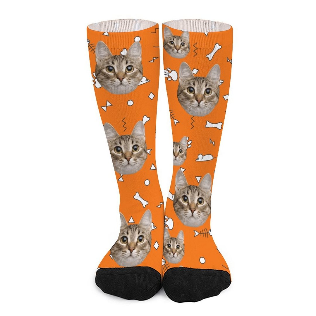 Personalized Cat Faces Orange Socks 