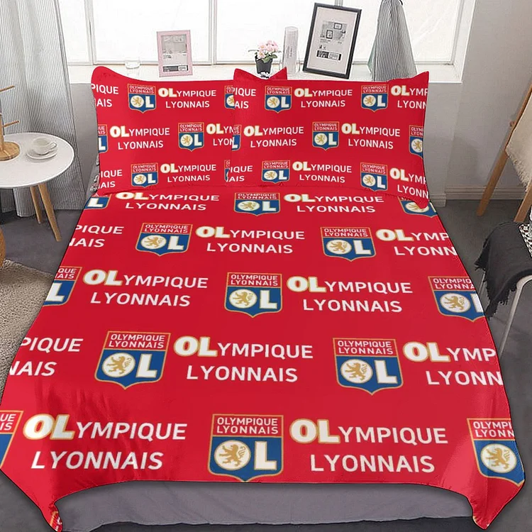 Olympique Lyonnais Bettwäscheset 3 Stück Kinder Erwachsene Steppdeckenbezug Steppdeckenbezug Multi Size Laken Set