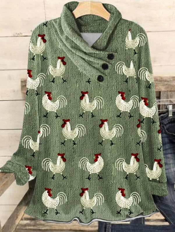 Women's Farm Chicken And Floral Print T-Shirt