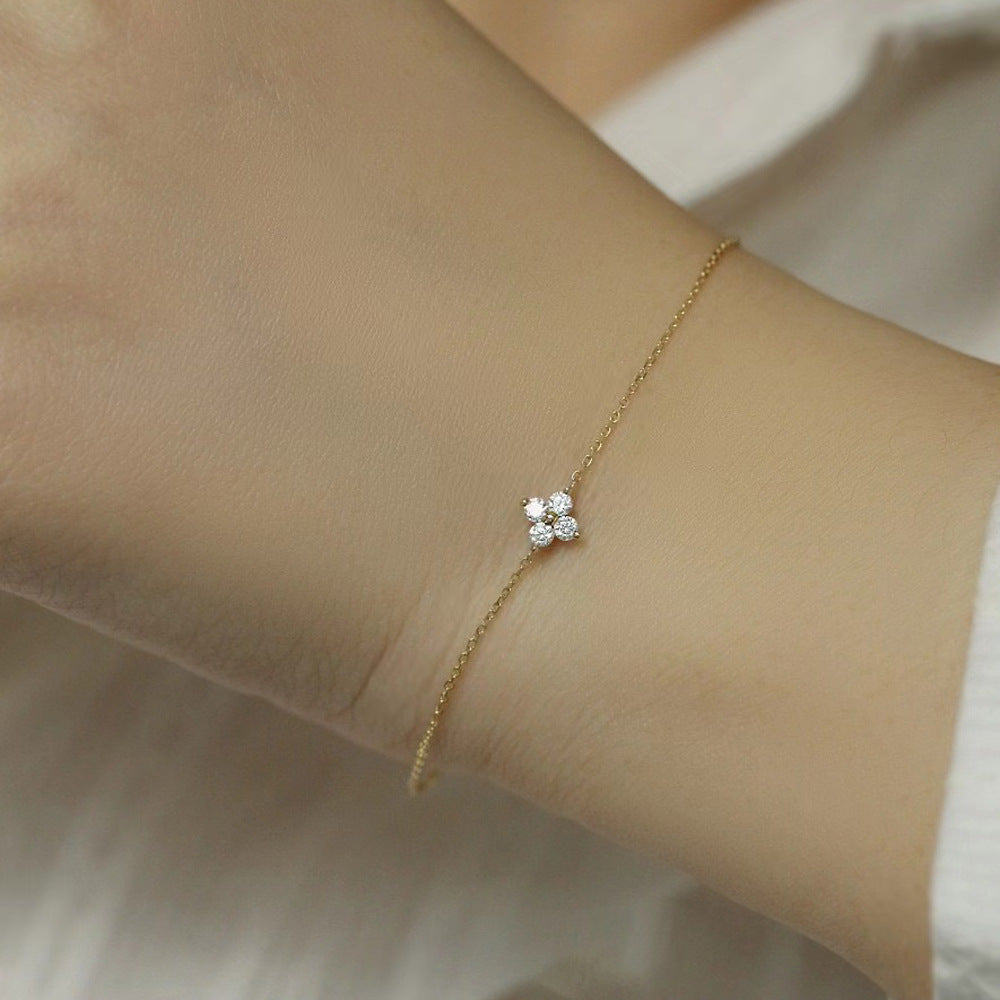 Japanese / Korean Women Flower Petal Clover Zircon Diamond Inlay Bracelets