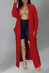 Women's Long Knit Solid Color Dual Pocket Cardigan