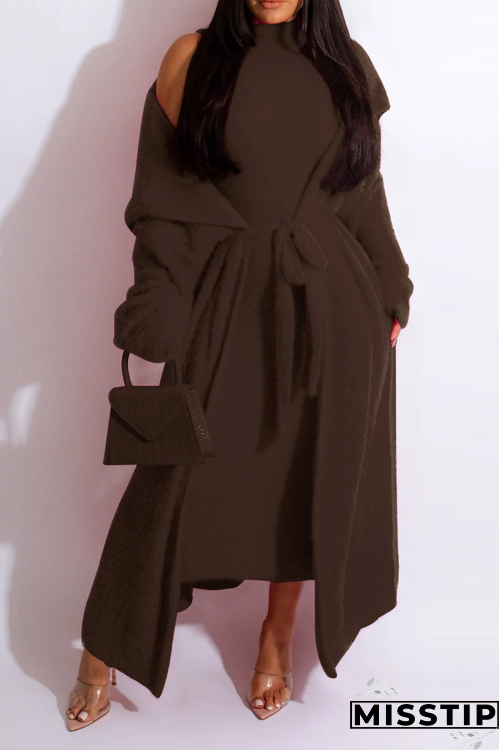 Dark Gray Casual Solid Patchwork Half A Turtleneck Long Sleeve Two Pieces