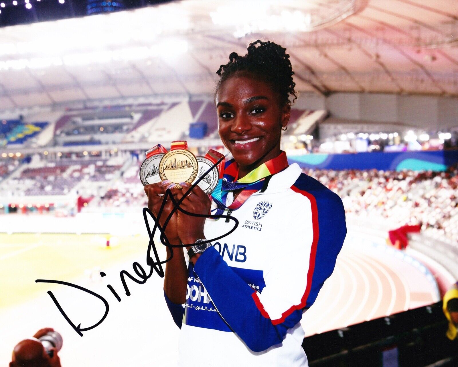 Dina Asher-Smith SIGNED 10X8 Photo Poster painting World Championships DOHA AFTAL COA (Q)