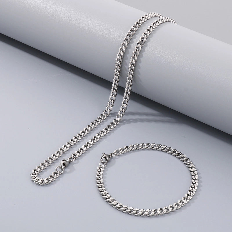Fashion Simple Bracelet Stainless Steel Six-Sided Grinding Chain Choker Necklace